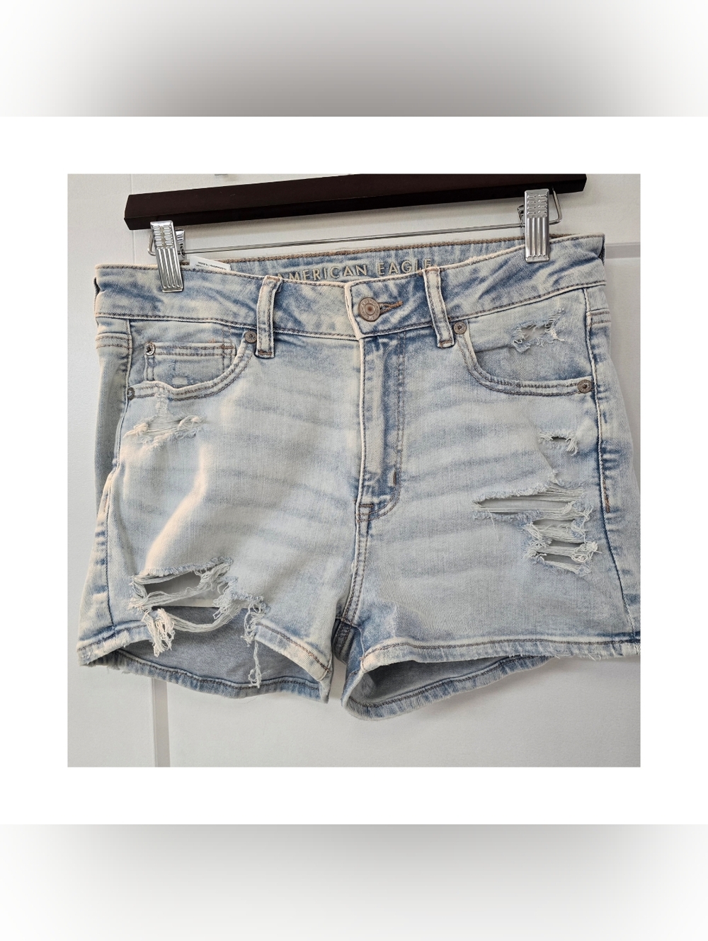 American Eagle Outfitters Light Wash Distressed Denim High-Rise Short